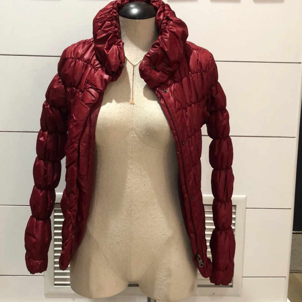 Beautiful Red Zip Button Mini Puffer Jacket - image 2